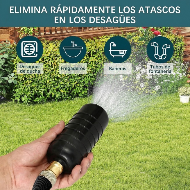 将图片中的英文替换为西班牙语："ELIMINA RÁPIDAMENTE LOS ATASCOS EN LOS DESAGÜES
Desagües de ducha
Fregaderos
Bañeras预览效果