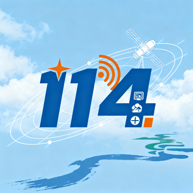 滨州市沾化区“科普114”品牌LOGO，方正简洁造型，科技蓝为主色调，暖橙做点缀。将数字“114”进行创意设计：第一个“1”设计为带星芒的形态体现引领属性，第二个“1”融合电波形态展现线上服务，“4”预览效果