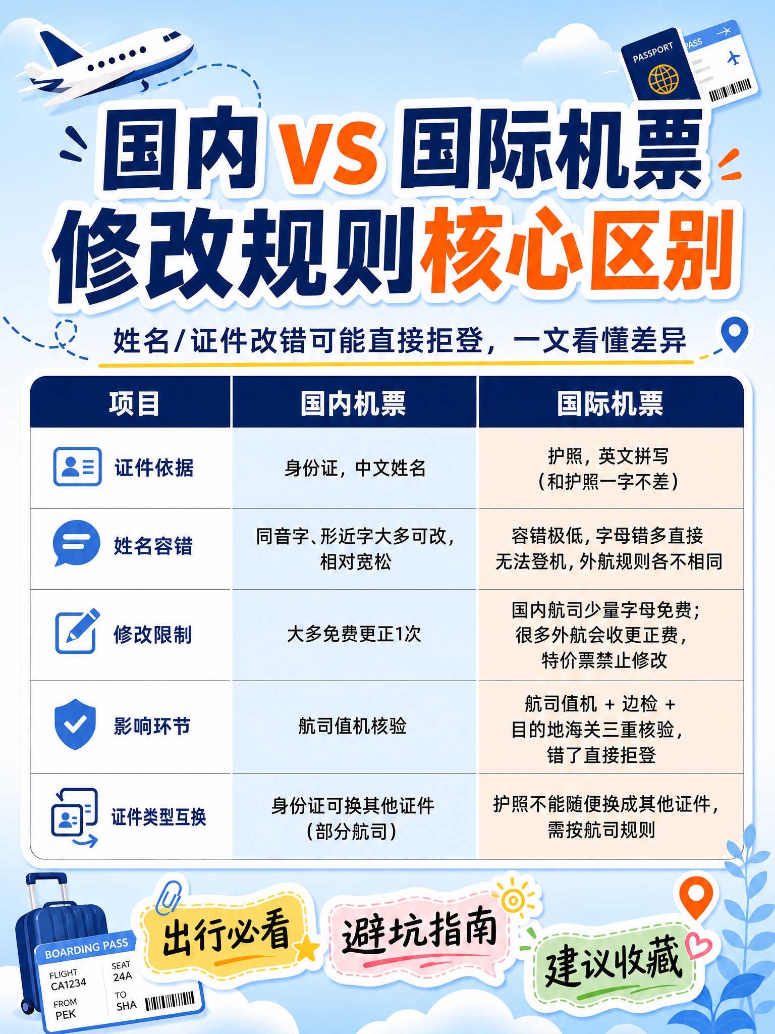 基于参考图重新生成一张机票姓名证件修改规则科普海报，调整为3:… - 图片创意预览