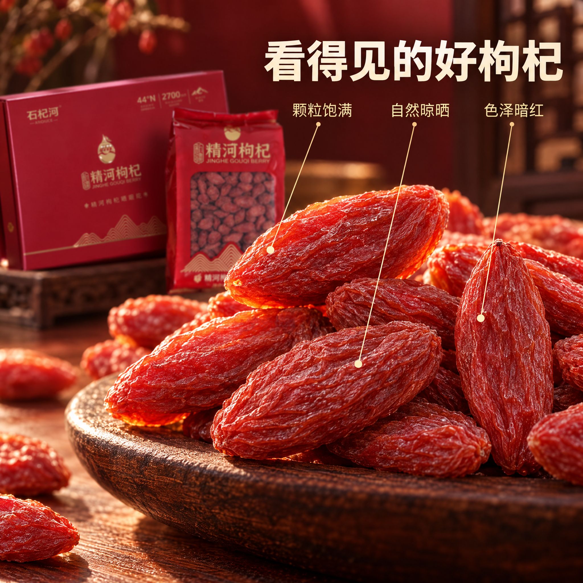 【主图3 微距细节】精河枸杞（品牌：石杞河）主图，主题：颗粒与… - 图片创意预览
