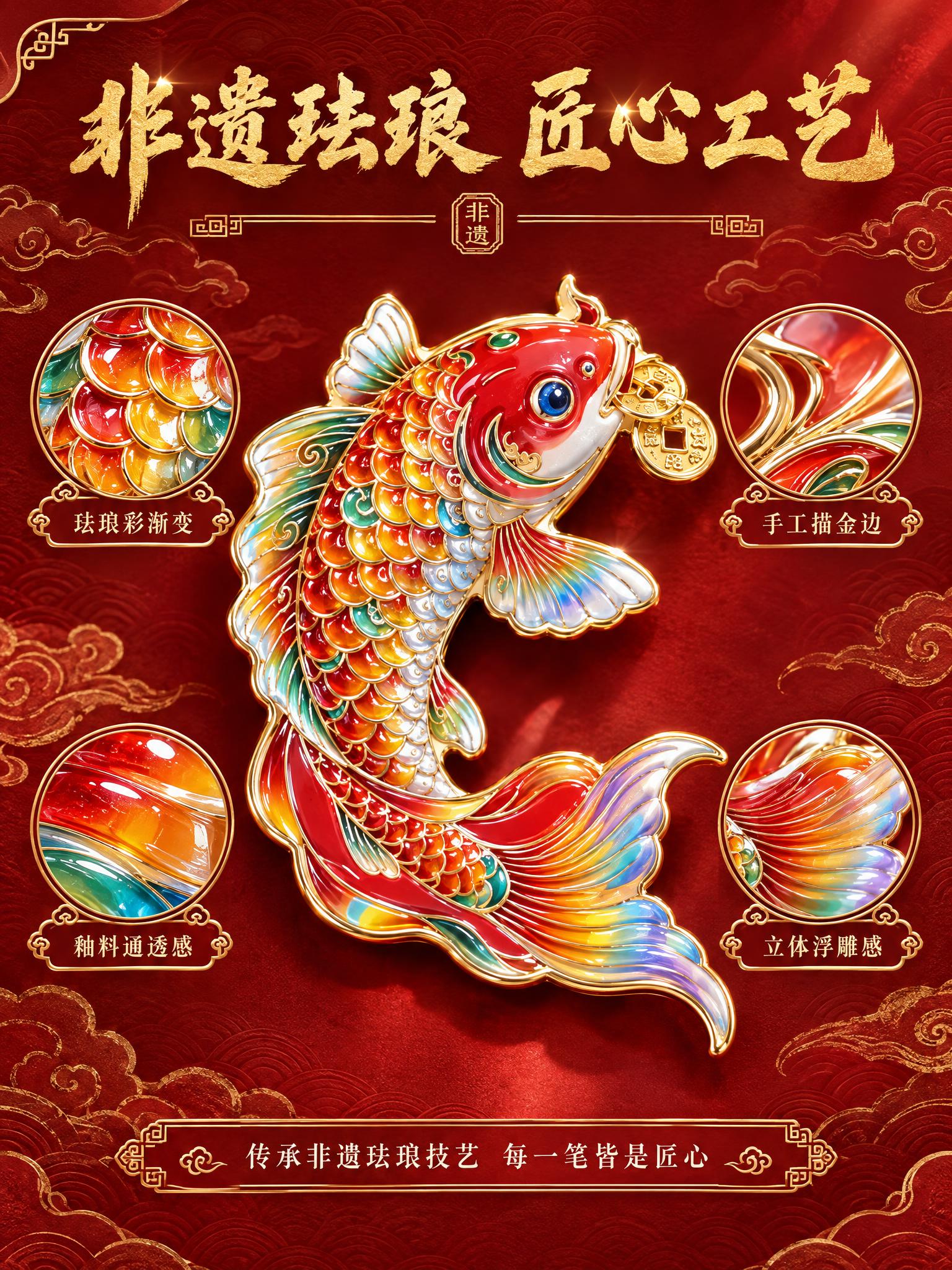 [商品] 使用【图2】鸿运当头锦鲤款台历图，聚焦珐琅锦鲤立体工… - 图片创意预览