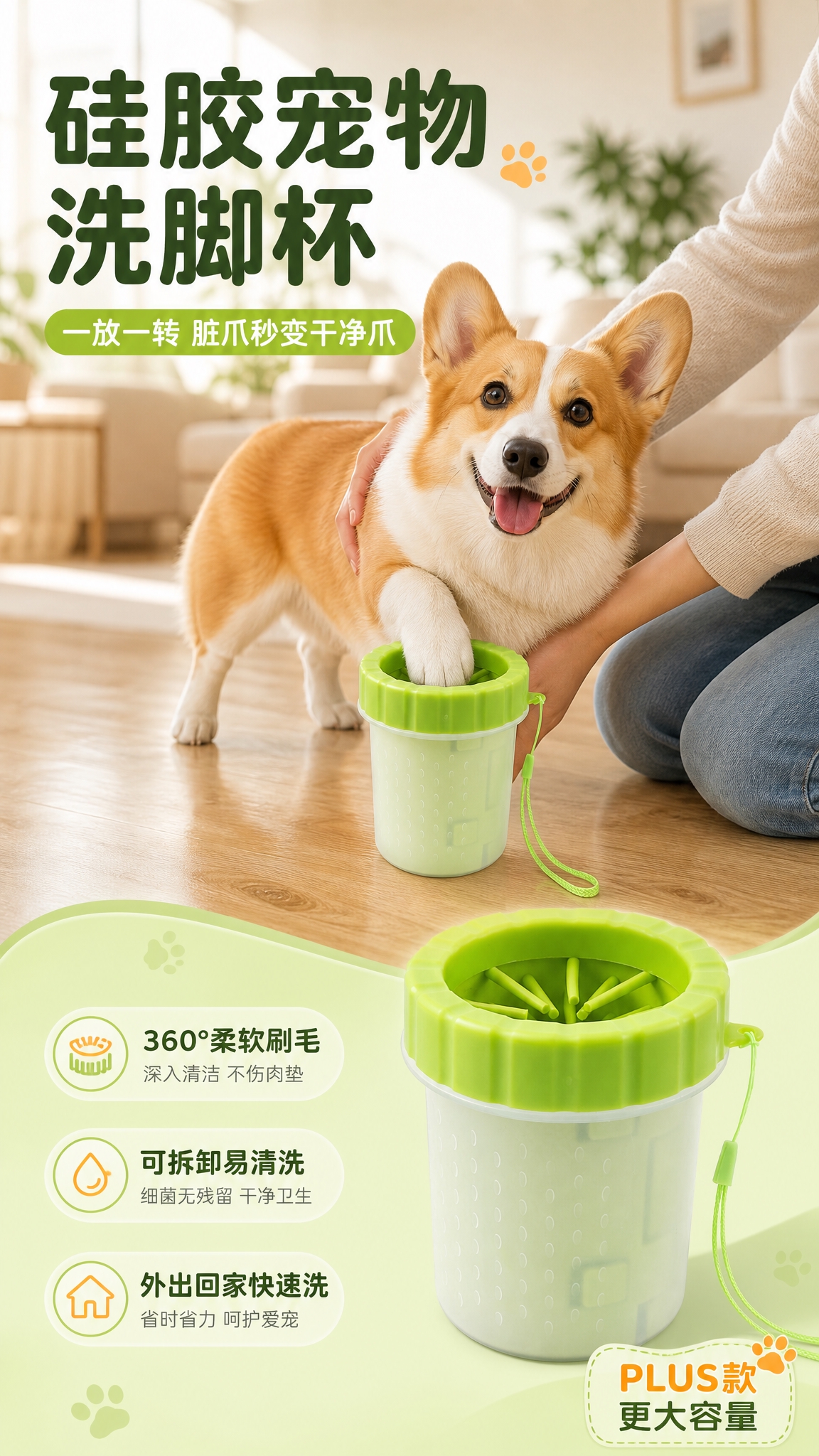 [商品] 使用【图1】绿色硅胶宠物洗脚杯；保留绿色硅胶盖、放射… - 图片创意预览