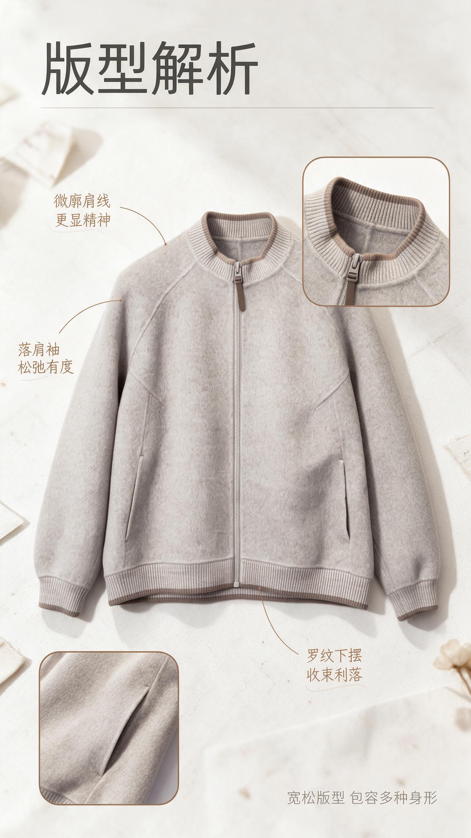 [商品] 使用【图1】燕麦灰针织质感圆领拉链外套；保留圆领罗纹… - 图片创意预览