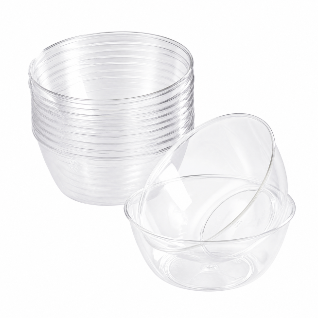 商品精修白底图，食品级一次性水晶碗，替换为纯白色背景，保留水晶碗主体和细节，不添加任何文案，高清，1:1比例预览效果