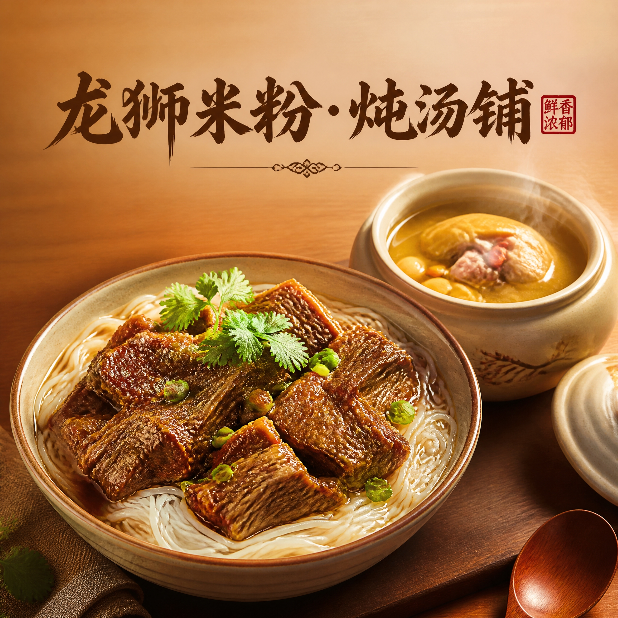写实商业摄影风格，龙狮米粉·炖汤铺品牌头像设计，800x800… - 图片创意预览