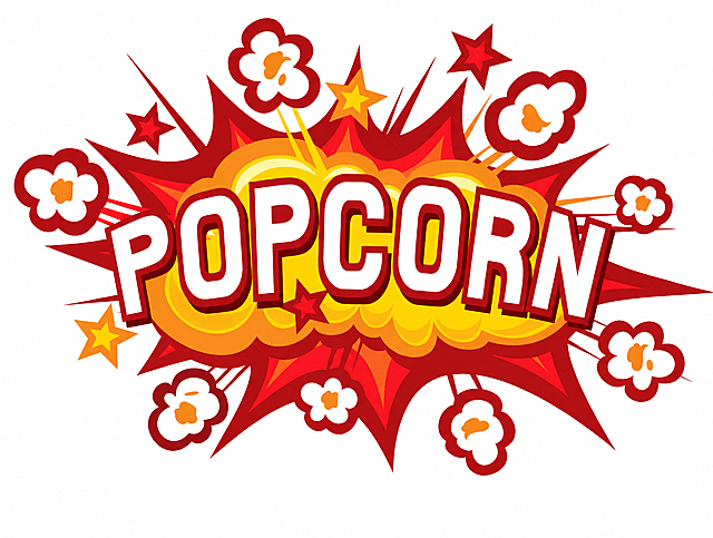 参考原图的美式漫画爆炸风格，保留 POPCORN 文字、爆米花和星星装饰，移除所有水印，保持整体构图和配色不变，重新生成清晰干净的画面
