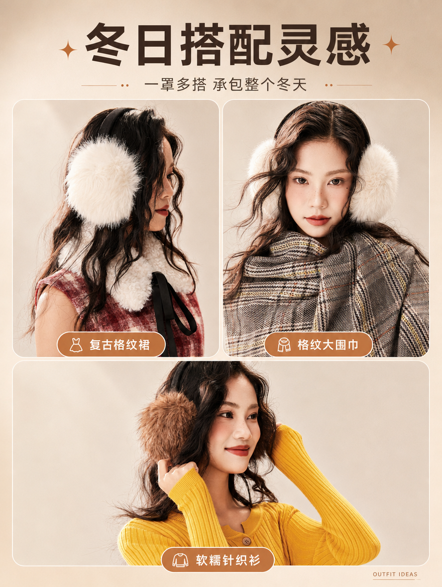 [商品] 使用【图8】奶白色耳罩+红格纹裙造型、【图5】奶白色… - 图片创意预览