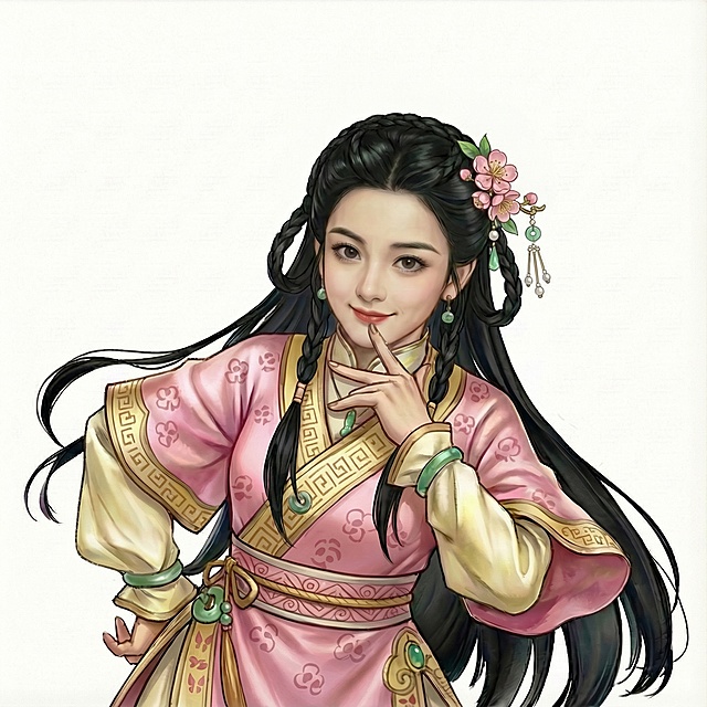 人物的动作和姿势不变，图片的尺寸和比例不变，加一枚梅花簪作为装饰