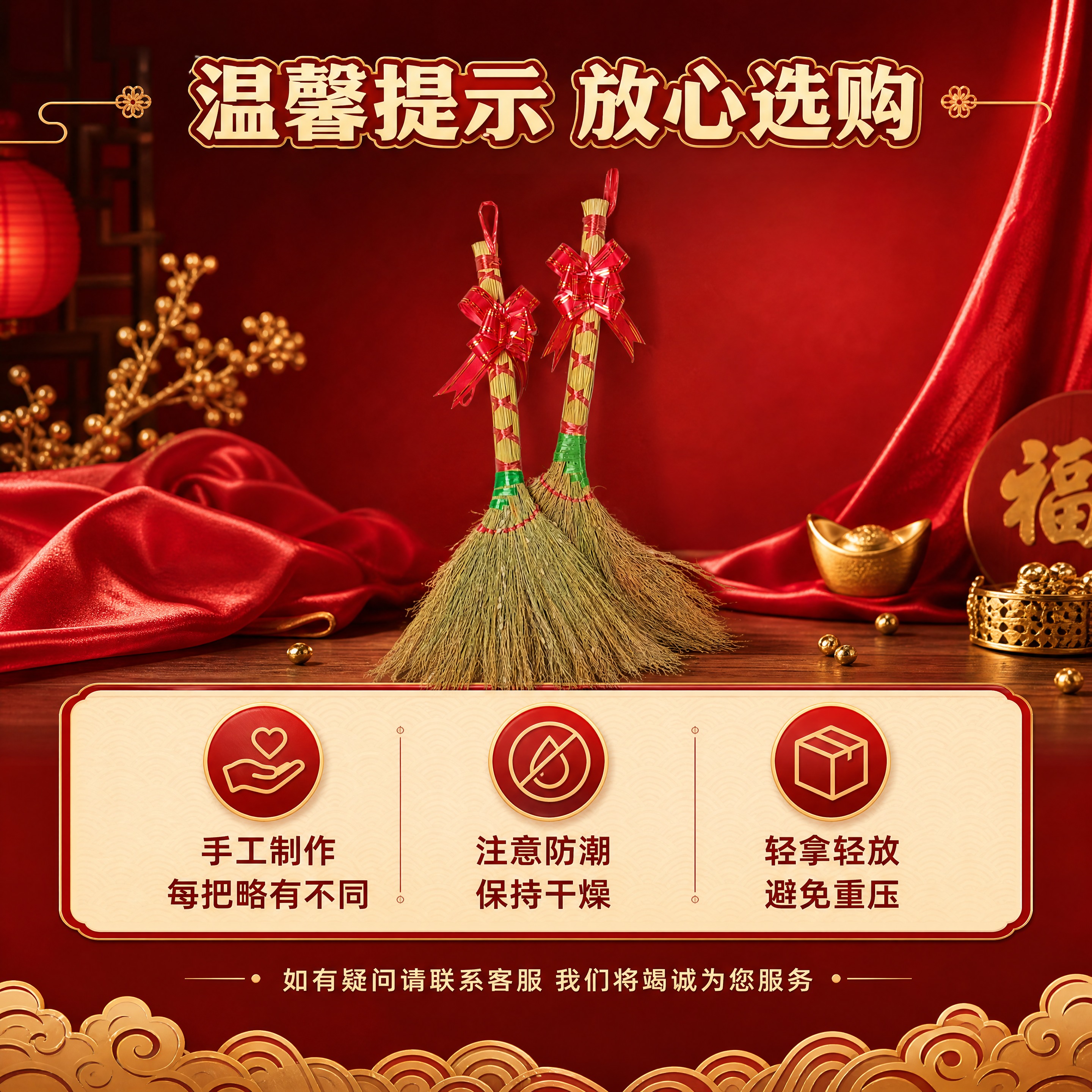 [商品] 使用【图4】双支小扫把斜款捆红绳开业摆件；保留两支扫… - 图片创意预览