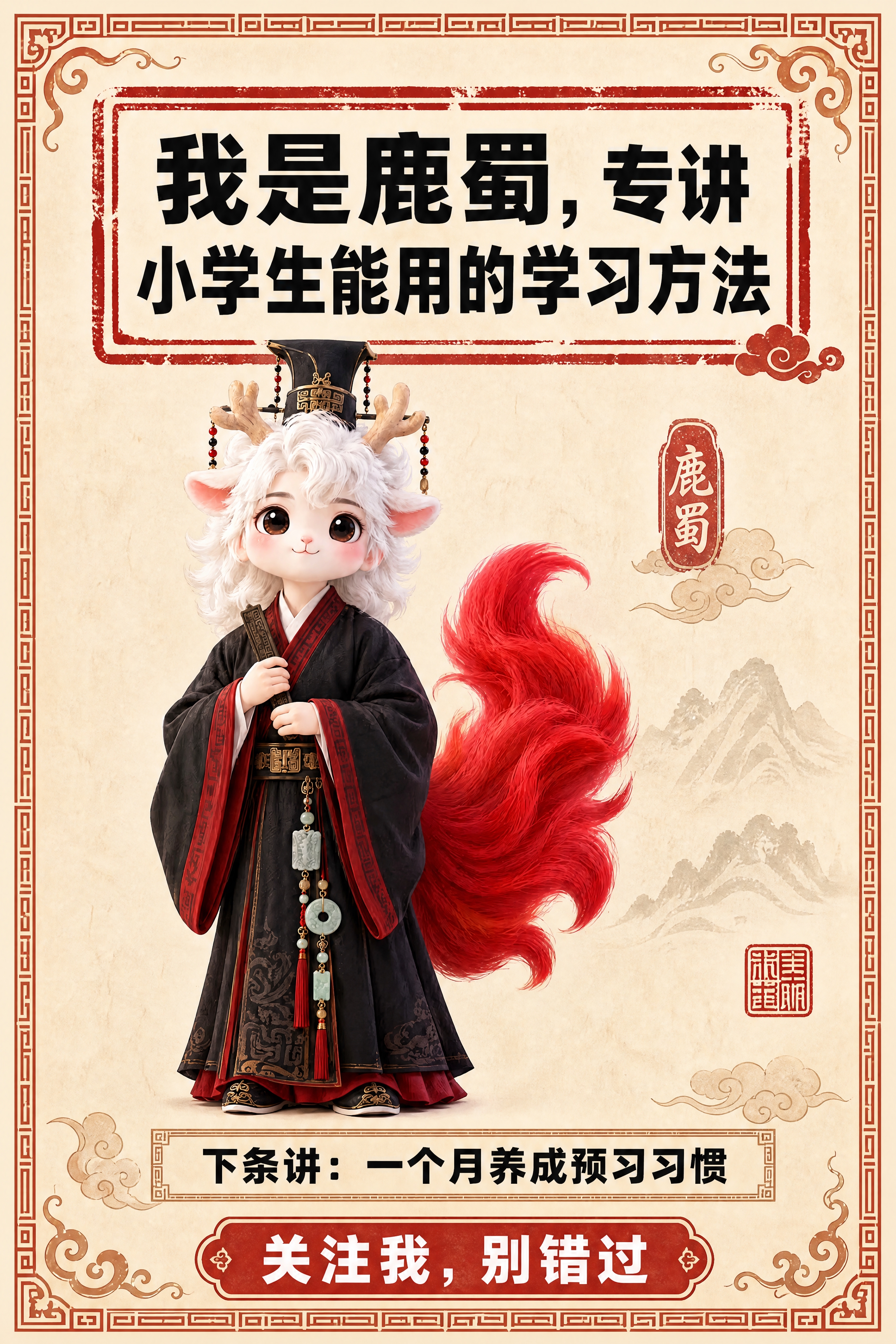 小红书笔记结尾页，统一模板，国风山海经风格，米黄色宣纸纹理背景… - 图片创意预览