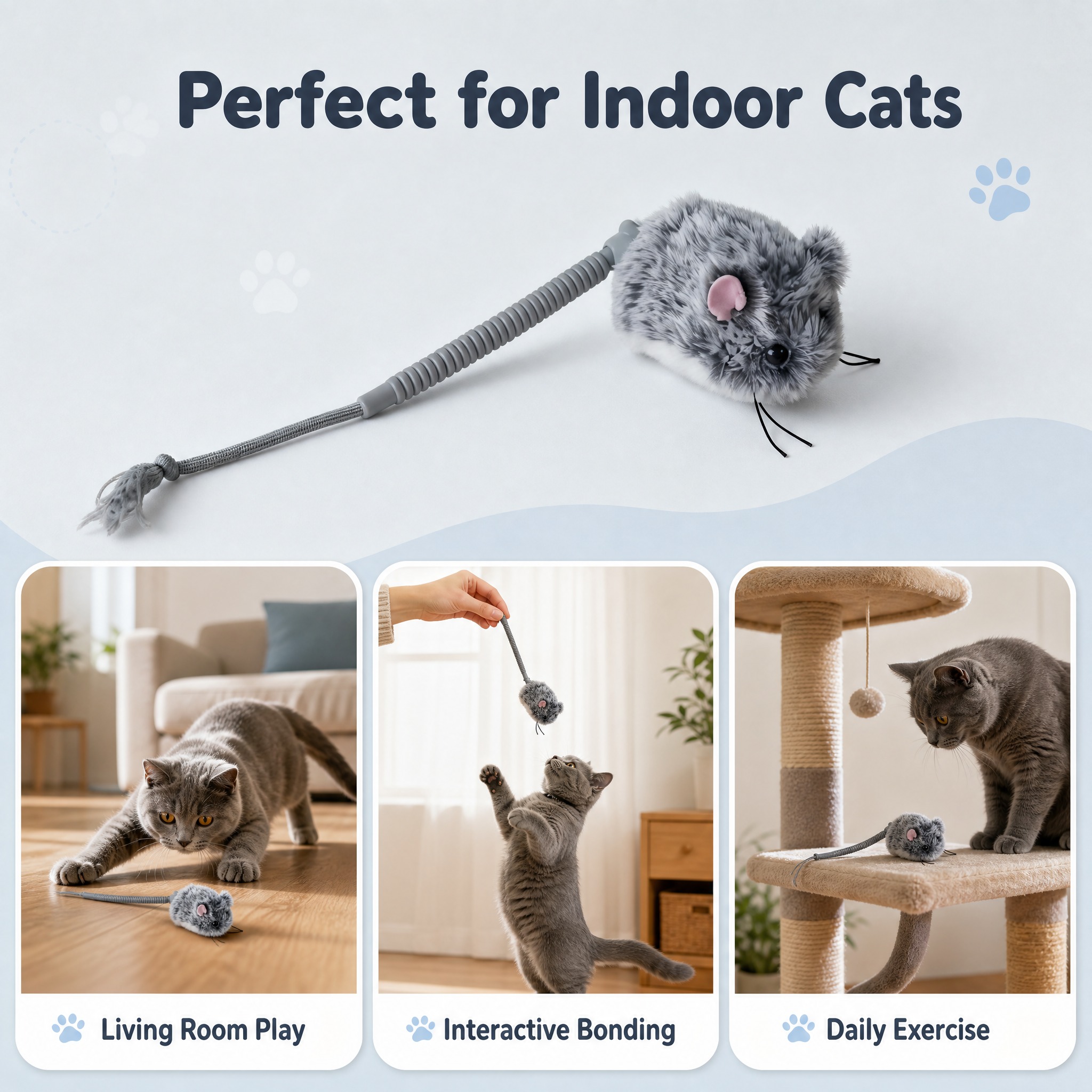 [主图-4] 使用场景与适用场景图，展示逗猫玩具在家庭不同空间… - 图片创意预览