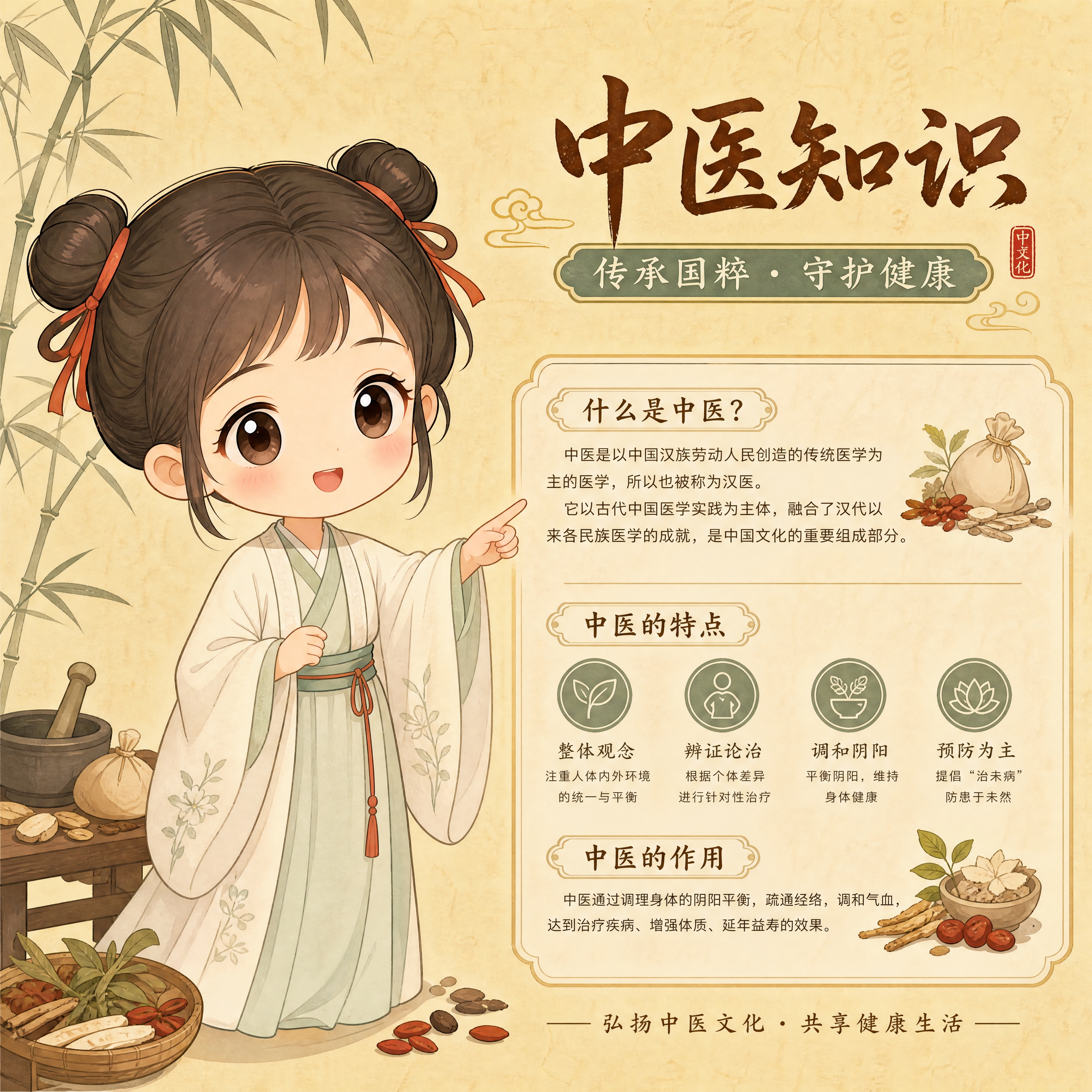 Q版chibi卡通古风汉服小女孩，双丫髻发型系着红色发绳，圆圆… - 图片创意预览