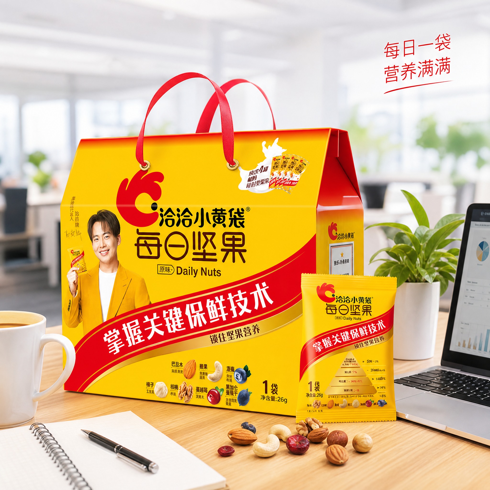 [主图-3] 洽洽小黄袋每日坚果场景图，办公休闲健康零食场景。… - 图片创意预览