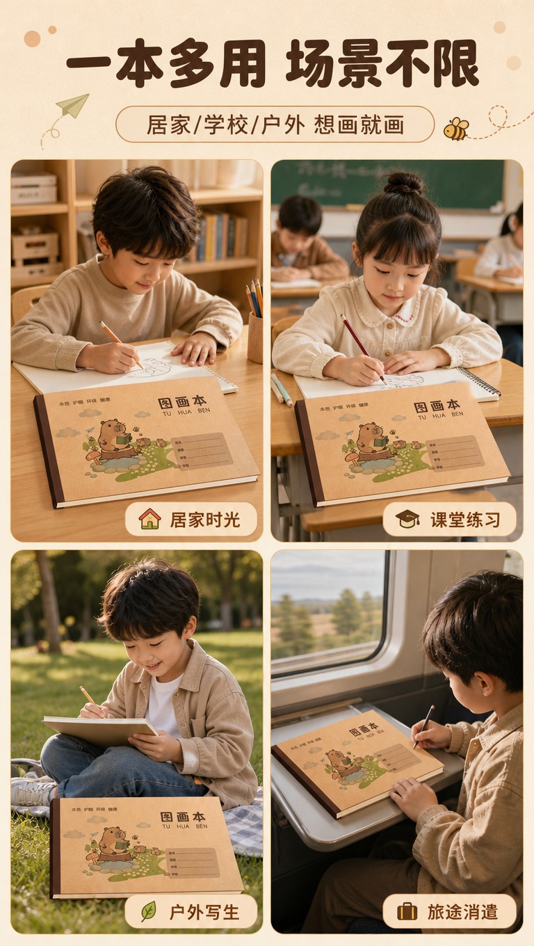 [商品] 使用【图1】卡皮巴拉图案牛皮纸封面图画本；保留产品外… - 图片创意预览