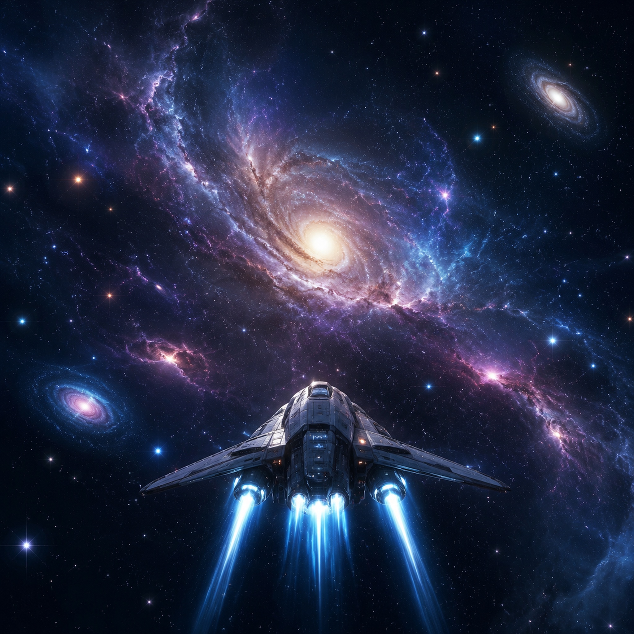 一艘宇宙飞船正在向宇宙前进，四周的点点星光绘制成一幅唯妙的画卷… - 图片创意预览