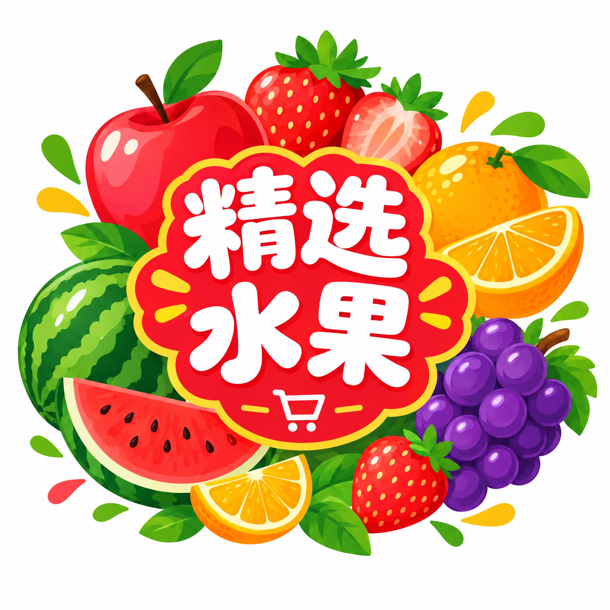 电商商城精选水果专区图标，中心是醒目的'精选水果'四个字，字体… - 图片创意预览