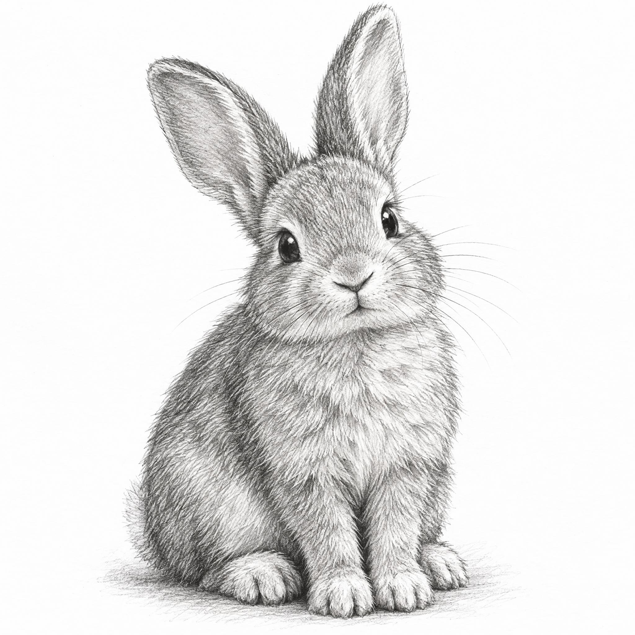 一只可爱的兔子素描画，铅笔手绘风格，细腻的线条勾勒出兔子毛茸茸… - 图片创意预览