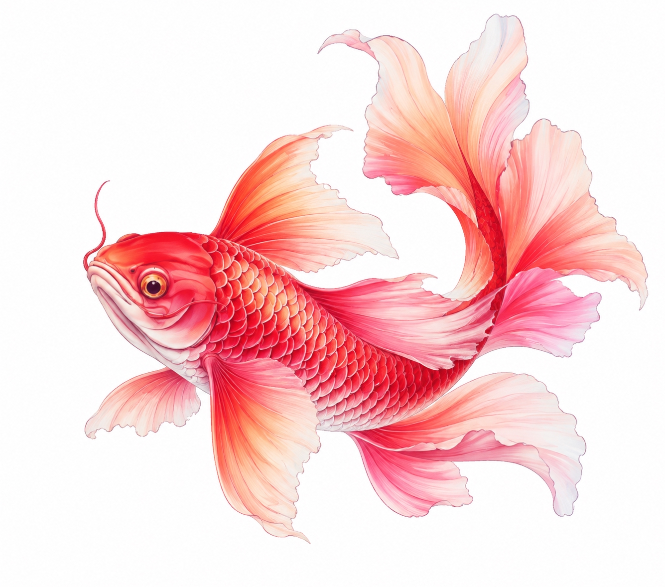 参考图中的插画风格，重新生成一条红色锦鲤，保持细腻的手绘插画质… - 图片创意预览