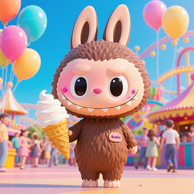 它手拿冰淇淋在游乐园