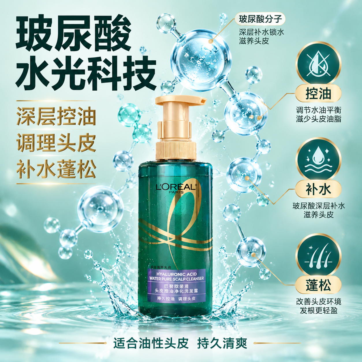 [主图-2] 核心功效成分解析，展示玻尿酸控油调理头皮的核心卖… - 图片创意预览