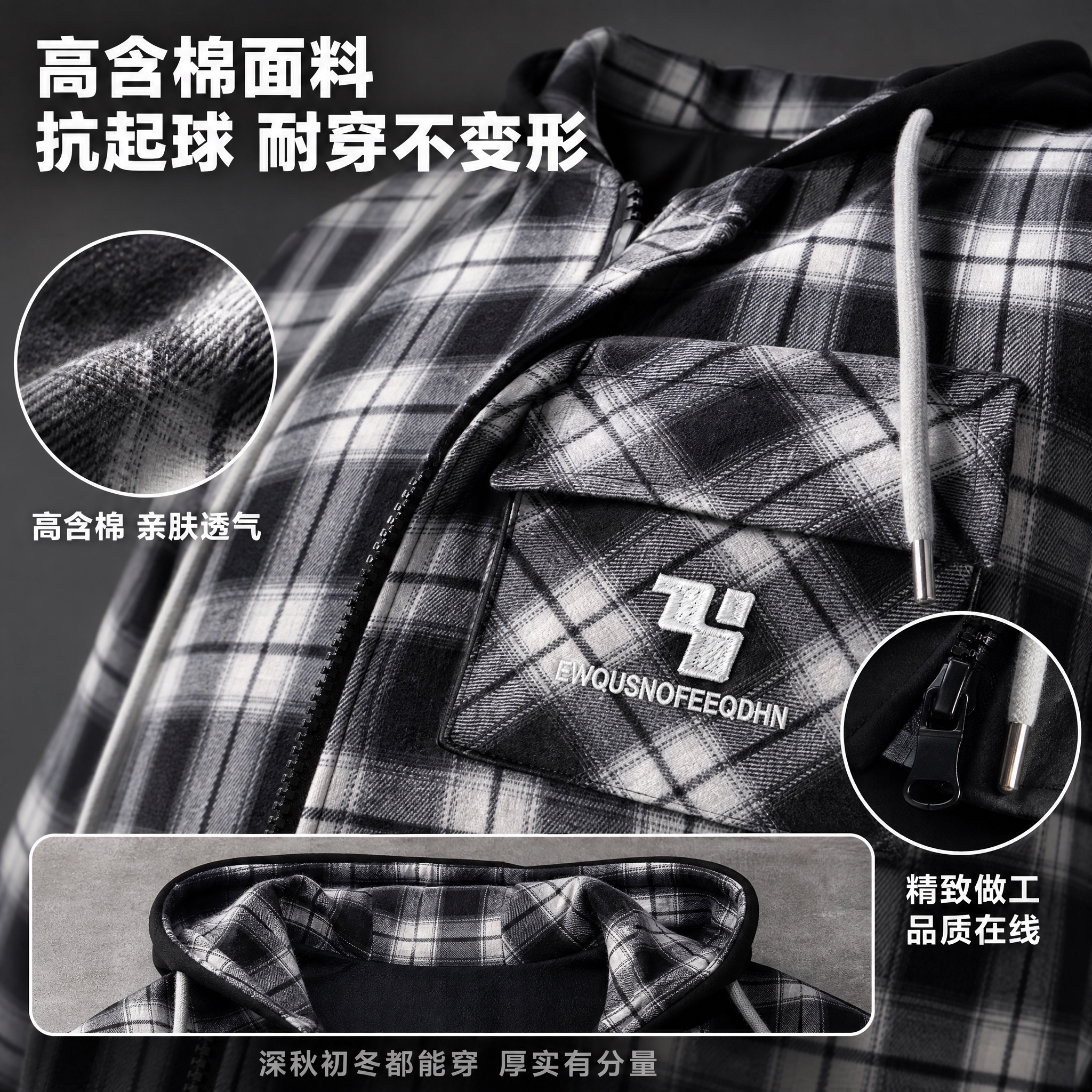 [主图4-细节材质特写] 抖音电商1:1男装双面穿连帽开衫外套… - 图片创意预览