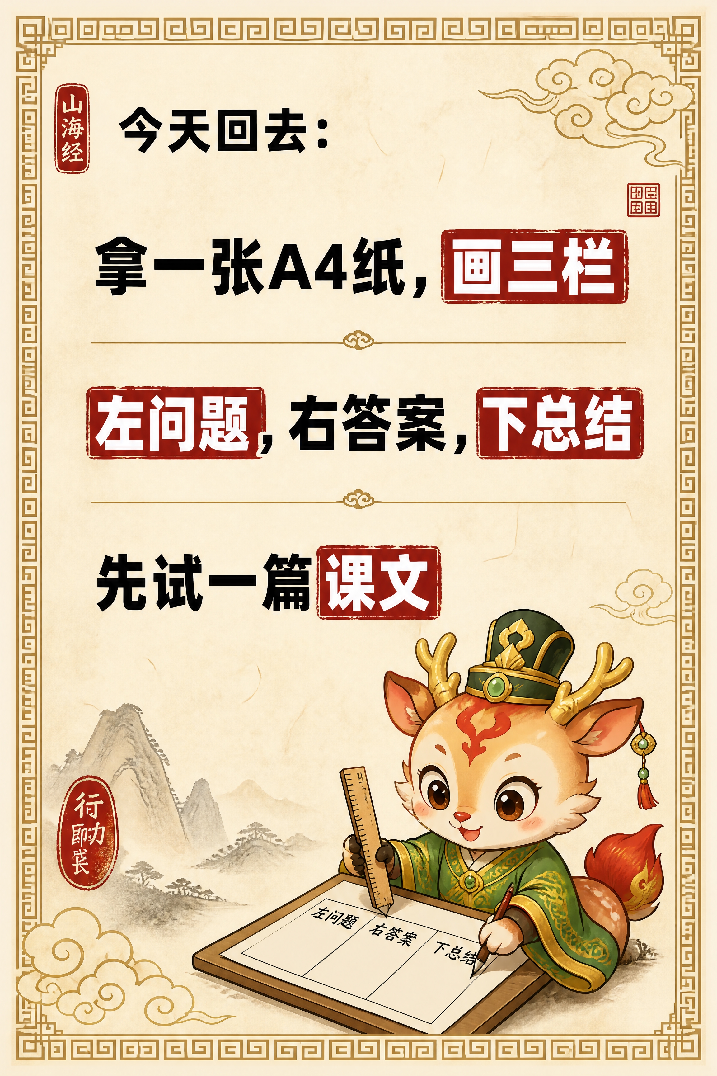 小红书笔记内页，大字卡片风格，国风山海经风格，米黄色宣纸纹理背… - 图片创意预览
