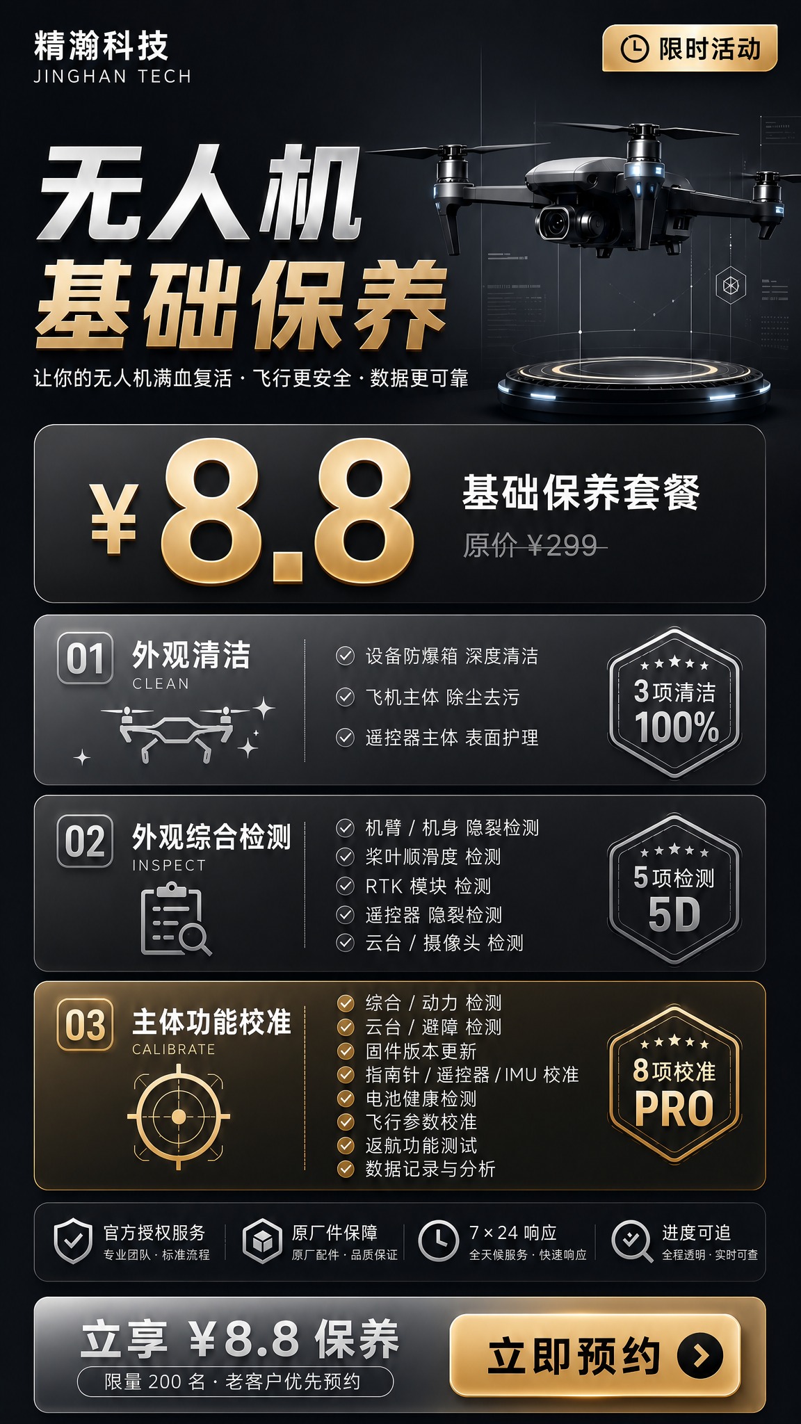 无人机基础保养服务宣传海报，竖版9:16比例，品牌"精瀚科技"… - 图片创意预览