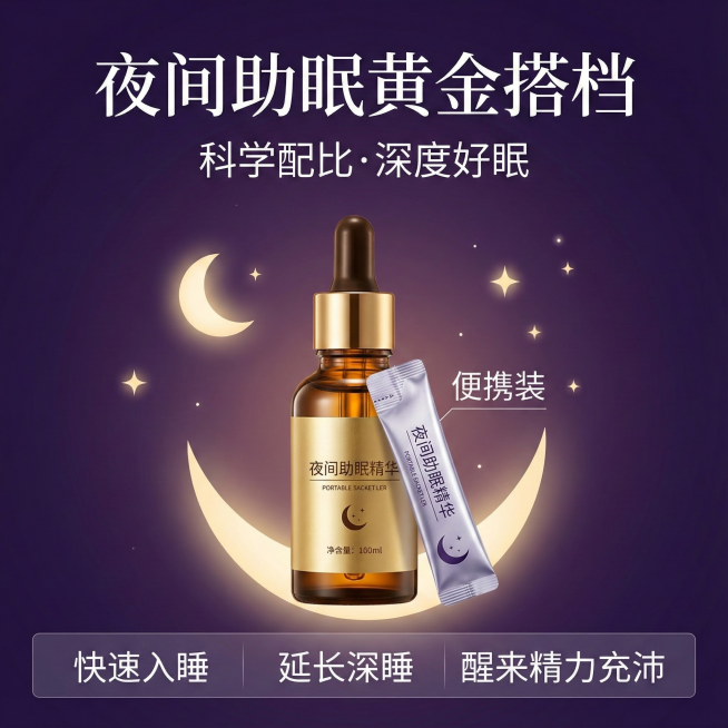 用这张图片，生成三张不同场景的电商主图，科学配比，蓝帽认证，改善睡眠预览效果