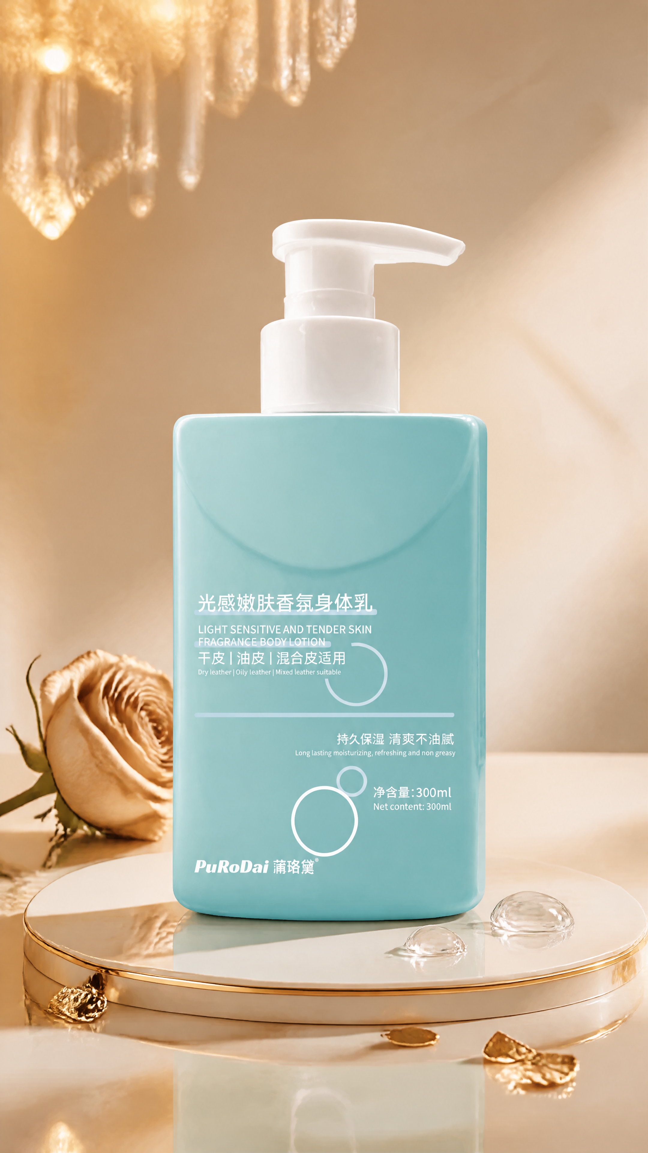 超写实美妆产品摄影。 主体：身体乳严格参照上传产品图，完整保留… - 图片创意预览