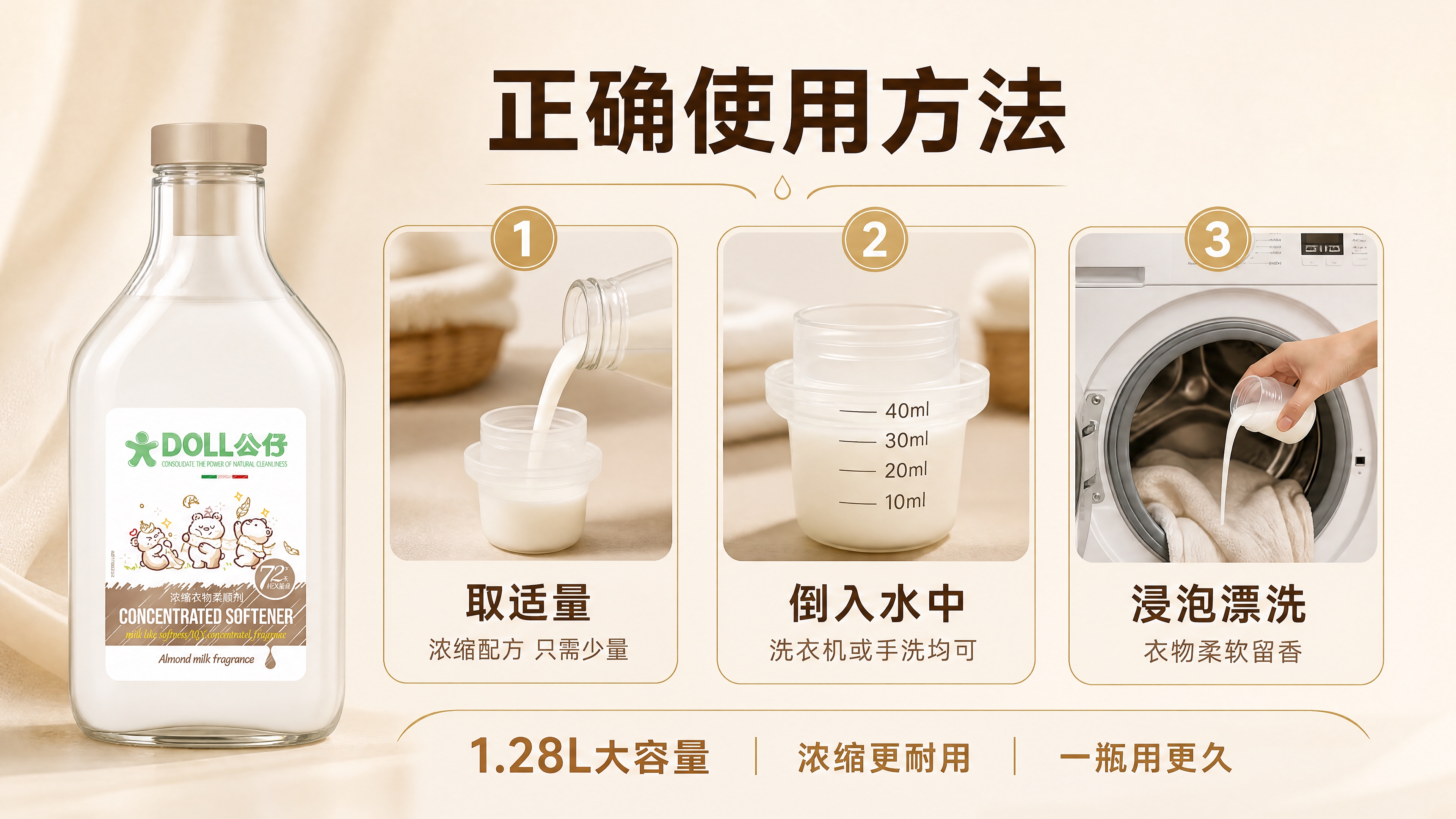 [商品] 使用【图1】DOLL公仔浓缩衣物柔顺剂扁桃仁奶香款；… - 图片创意预览