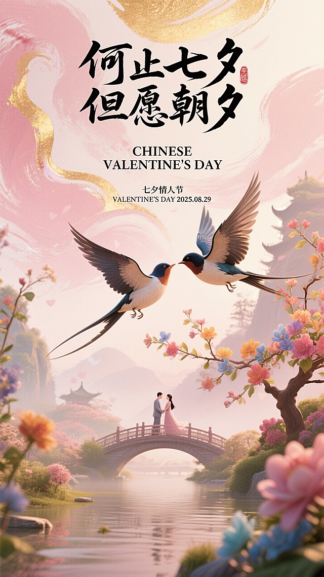 七夕情人节古风海报