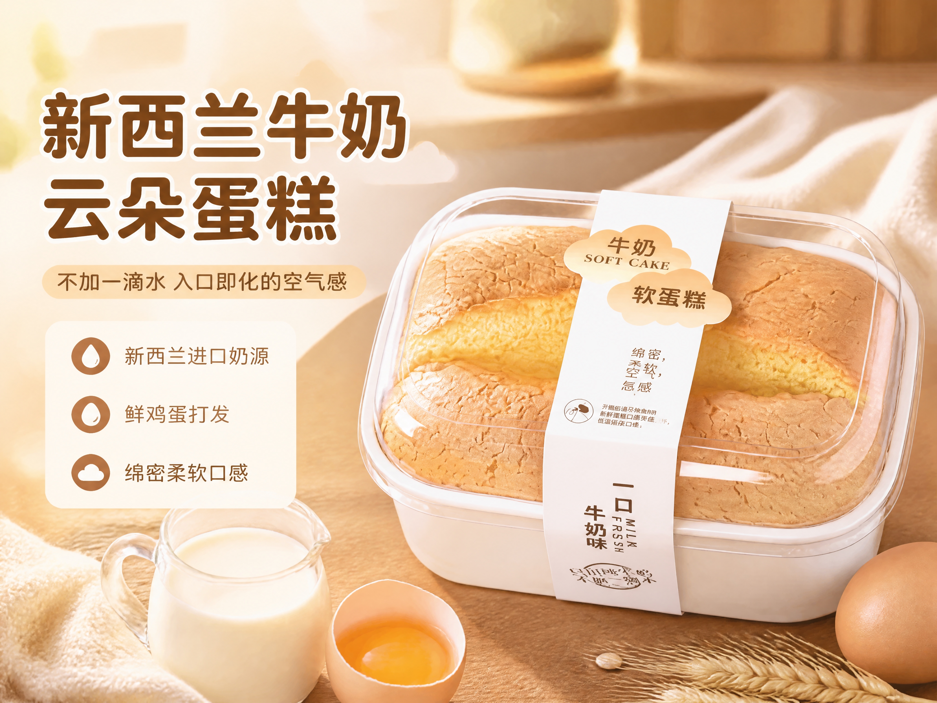 [商品] 使用【图1】新西兰牛奶味软蛋糕（透明方盒+白色腰封包… - 图片创意预览