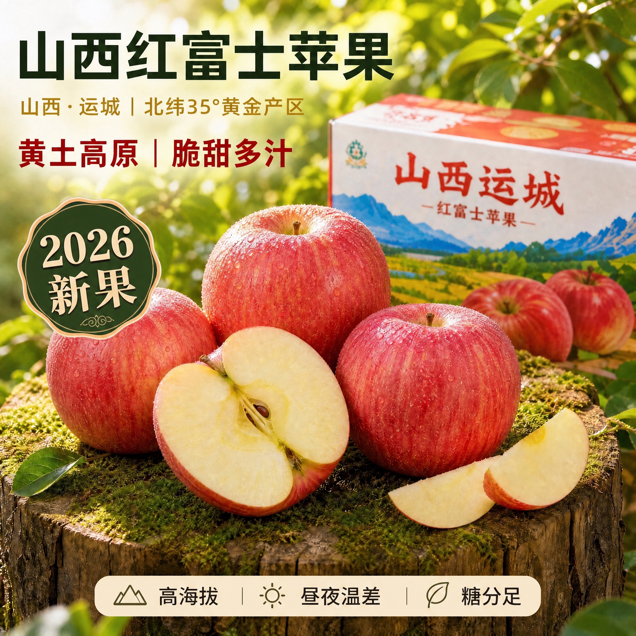 严格保持原图构图、光影、苹果、包装箱、竹篮、布料及所有原有中文… - 图片创意预览