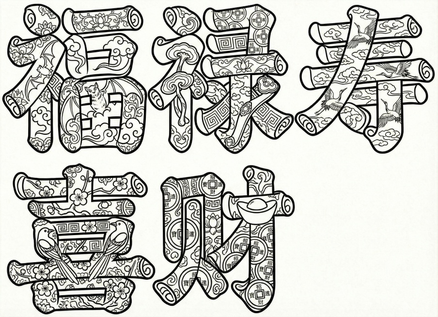不错，寿字也要这样，寿可以加鹤和云，然后整体里面再密集多一些东西，预览效果