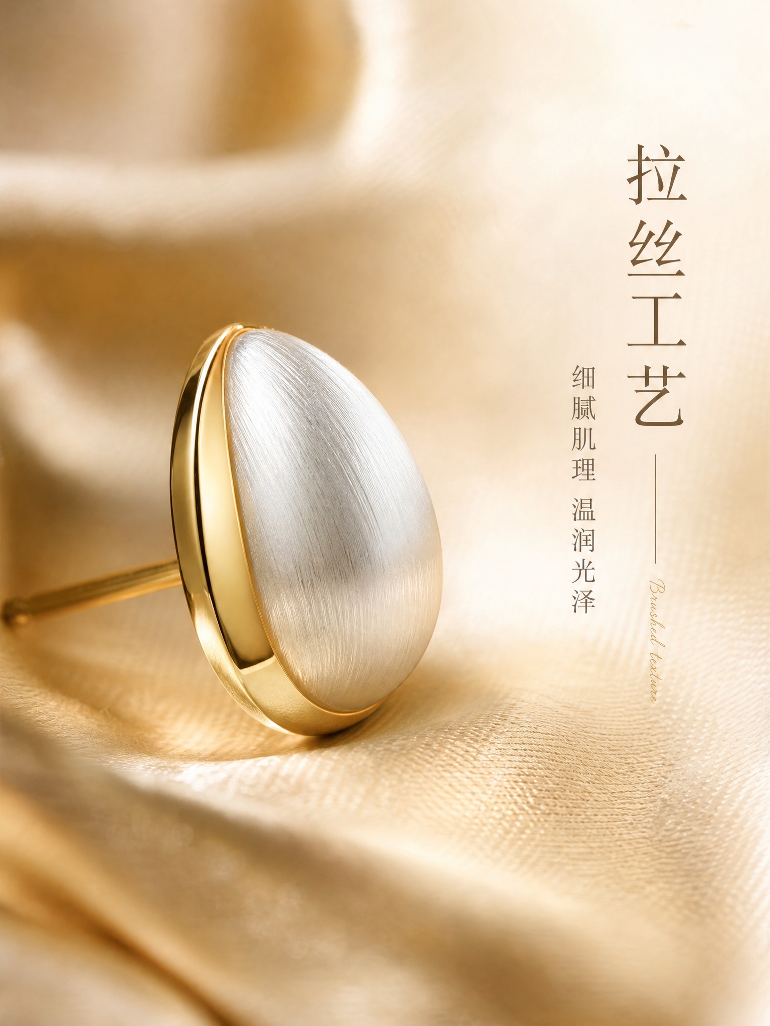 [主图-2] 水滴形拉丝珍珠耳钉 核心亮点 材质与工艺展示。… - 图片创意预览