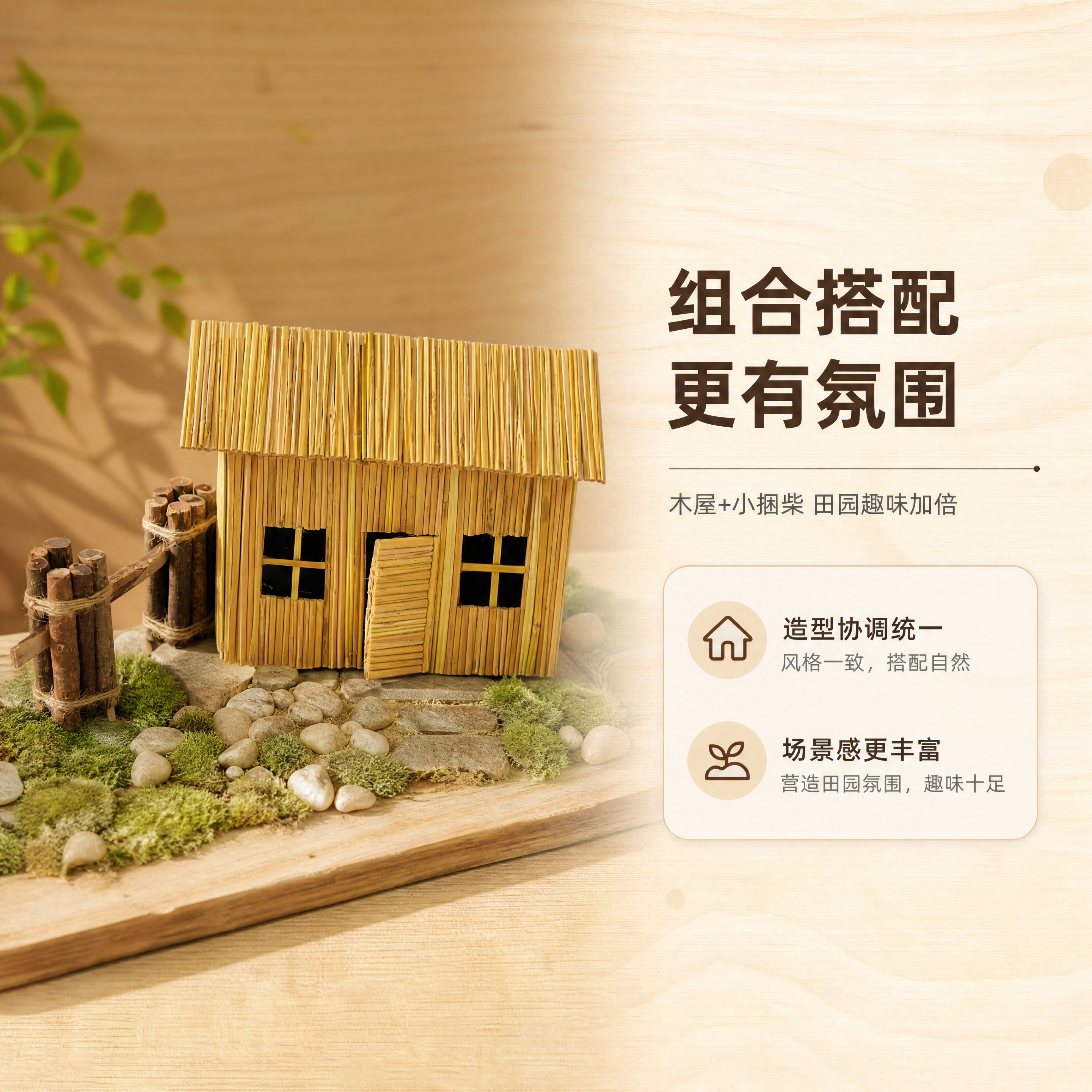 [商品] 使用【图1】迷你矛屋配小捆柴摆件；保留木屋主体、双窗… - 图片创意预览