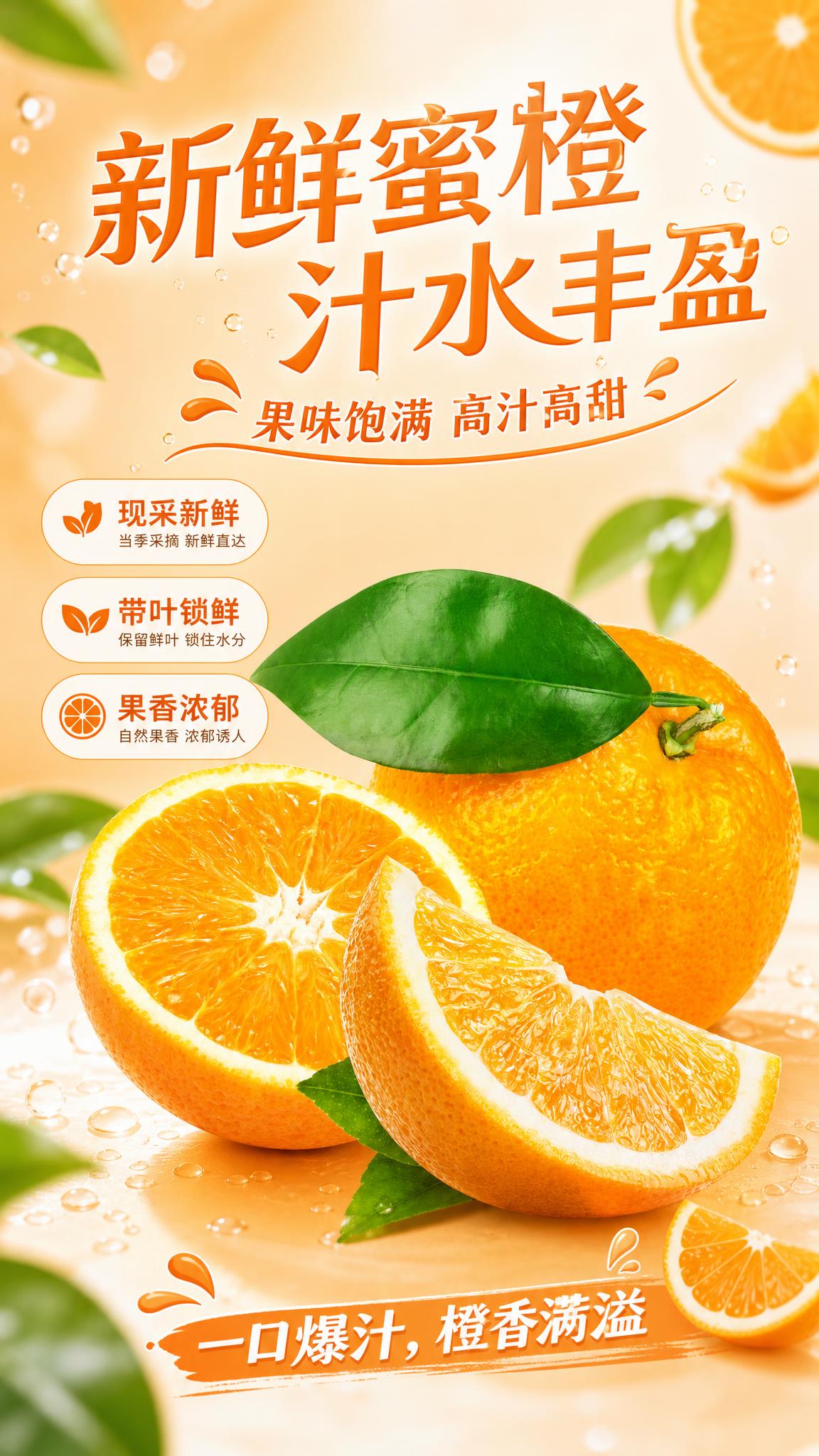 电商竖版海报，9:16比例，清新自然风格，淡橙色主题，突出鲜果… - 图片创意预览