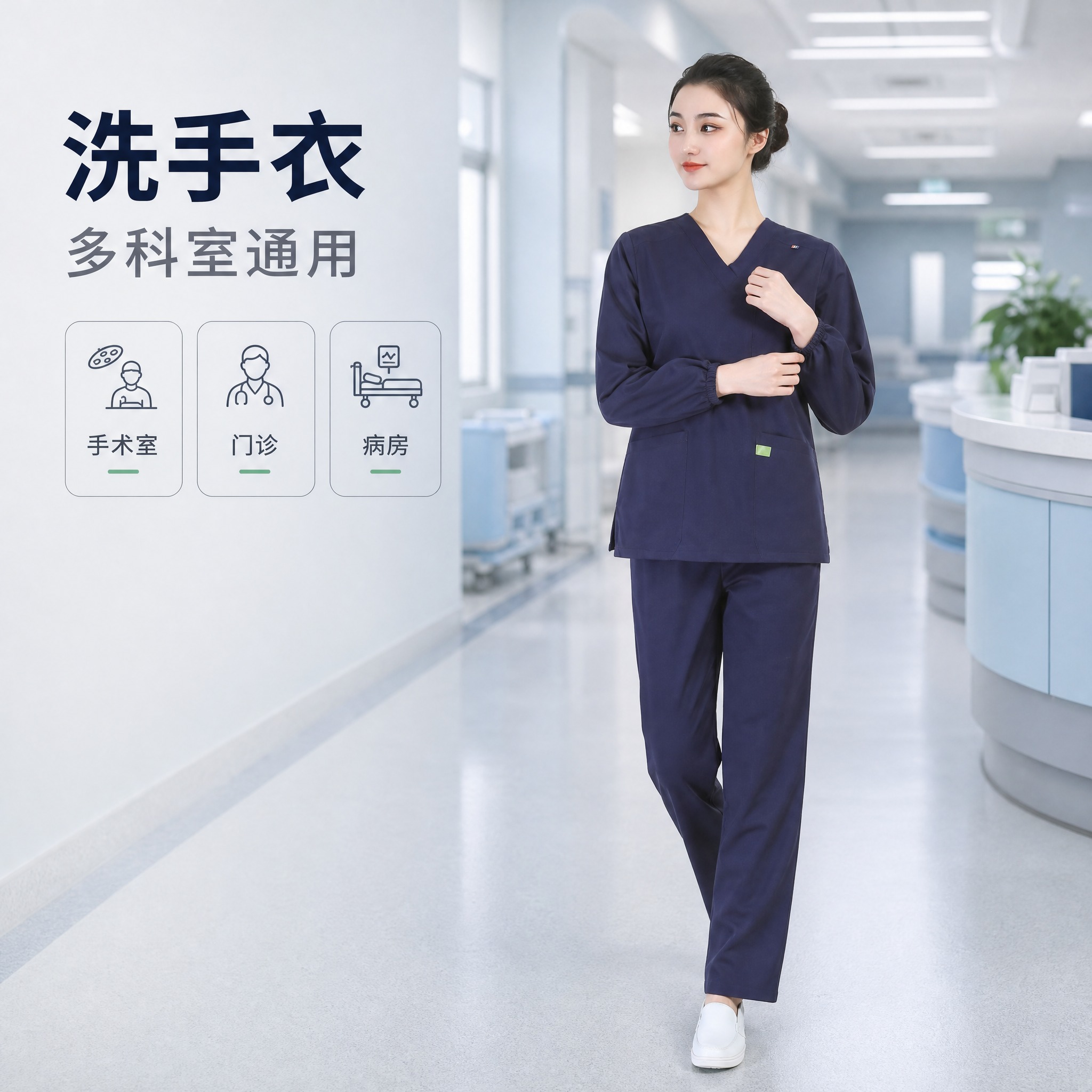[主图-3] 洗手衣 医护刷手服套装使用场景图。唯一任务：呈现… - 图片创意预览