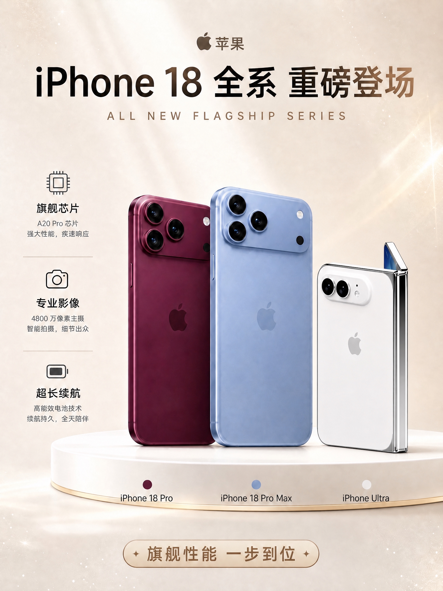 将这张海报中最右侧的黑色iPhone Ultra手机，替换为白… - 图片创意预览