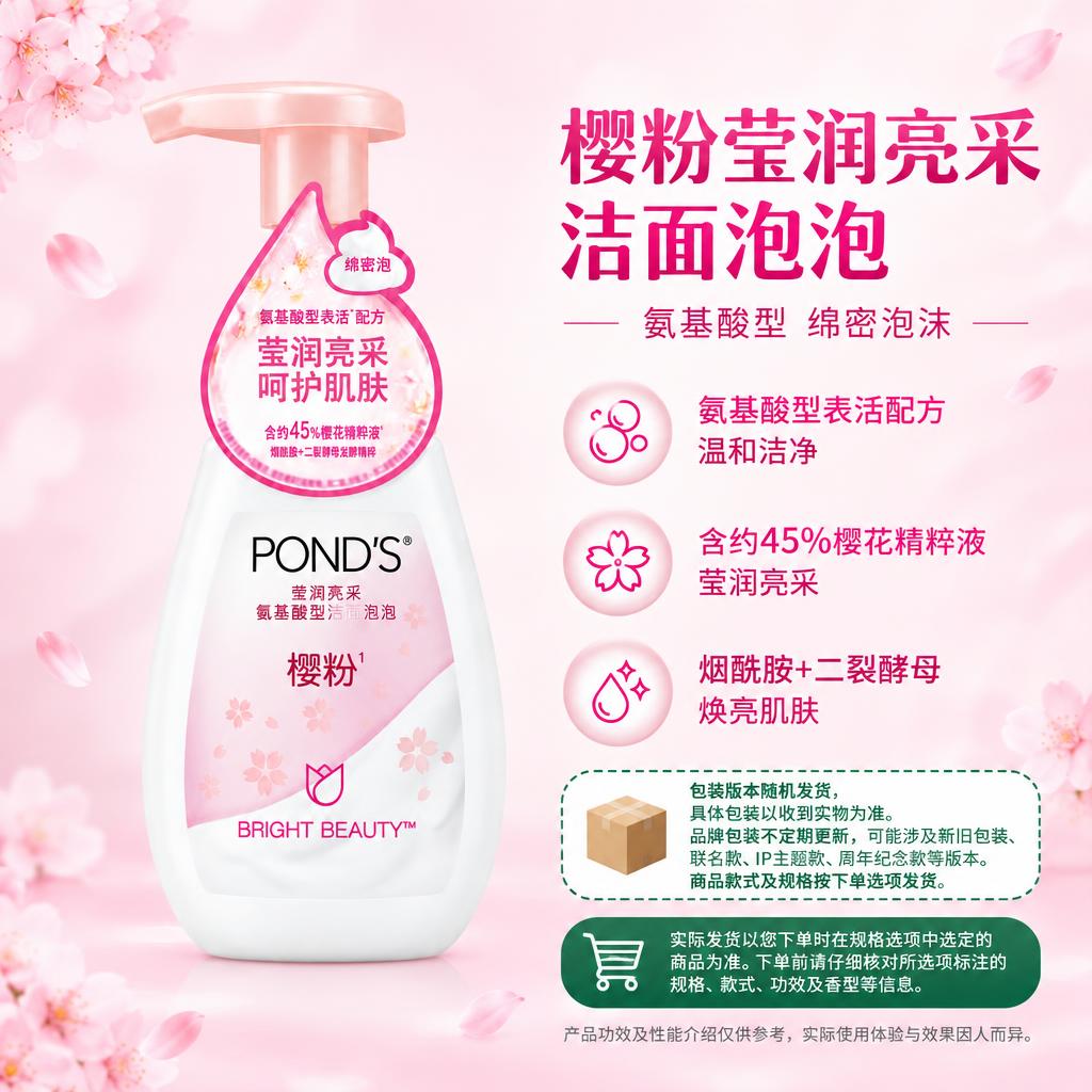 电商主图，1:1方图，左右分栏布局。左侧展示区：旁氏樱粉莹润亮… - 图片创意预览
