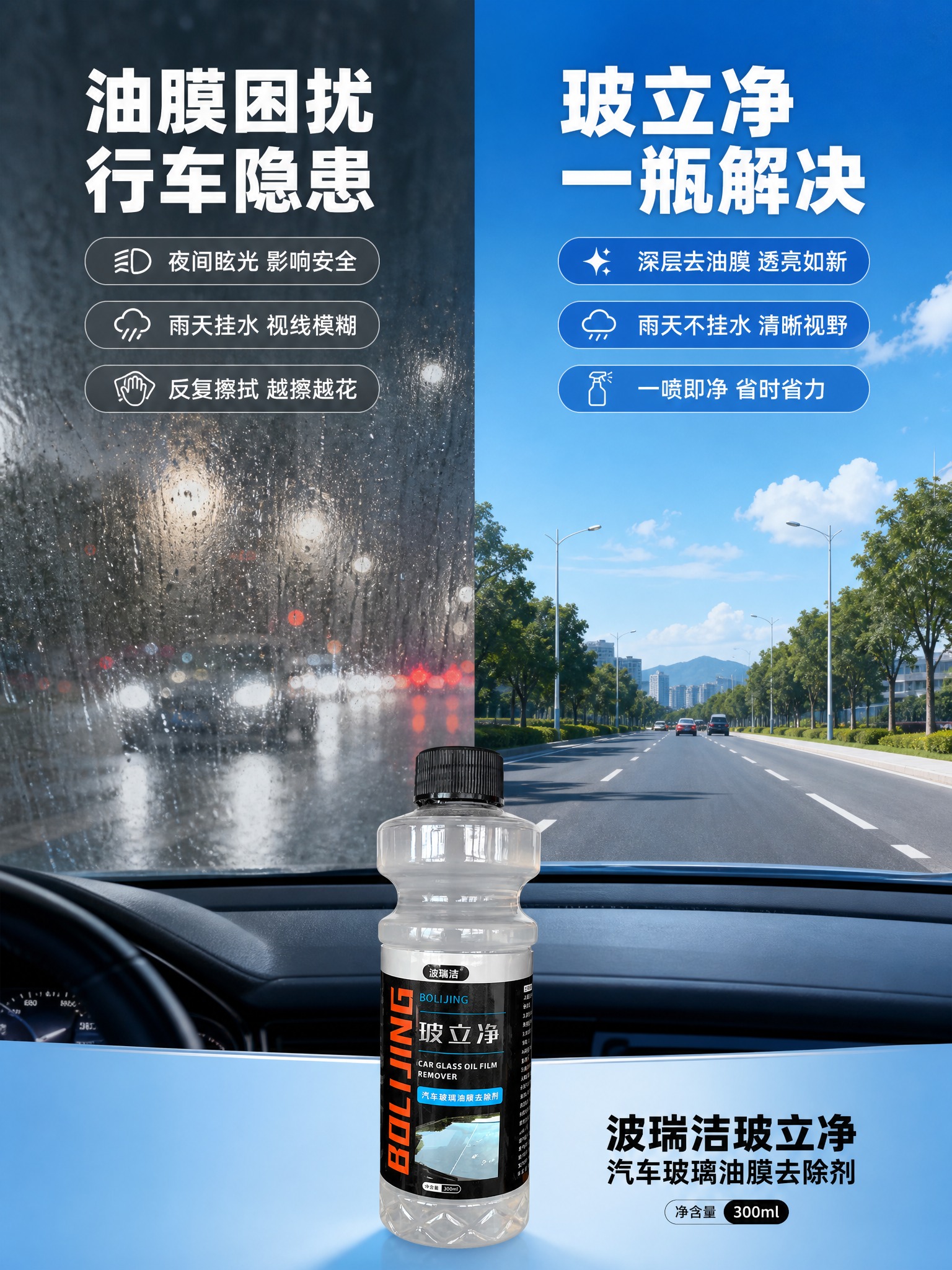 [商品] 使用【图1】波瑞洁玻立净汽车玻璃油膜去除剂；保留透明… - 图片创意预览