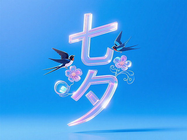 👀未来风 “七夕” 艺术字，喜鹊花朵超酷炫💙