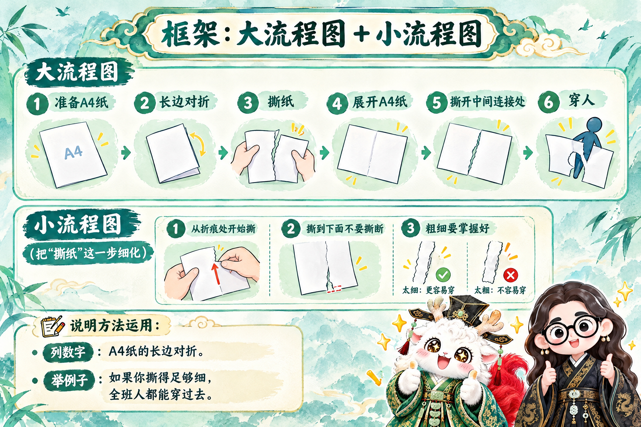 横版6寸比例的知识卡片设计，标题为"框架：大流程图 + 小流程… - 图片创意预览