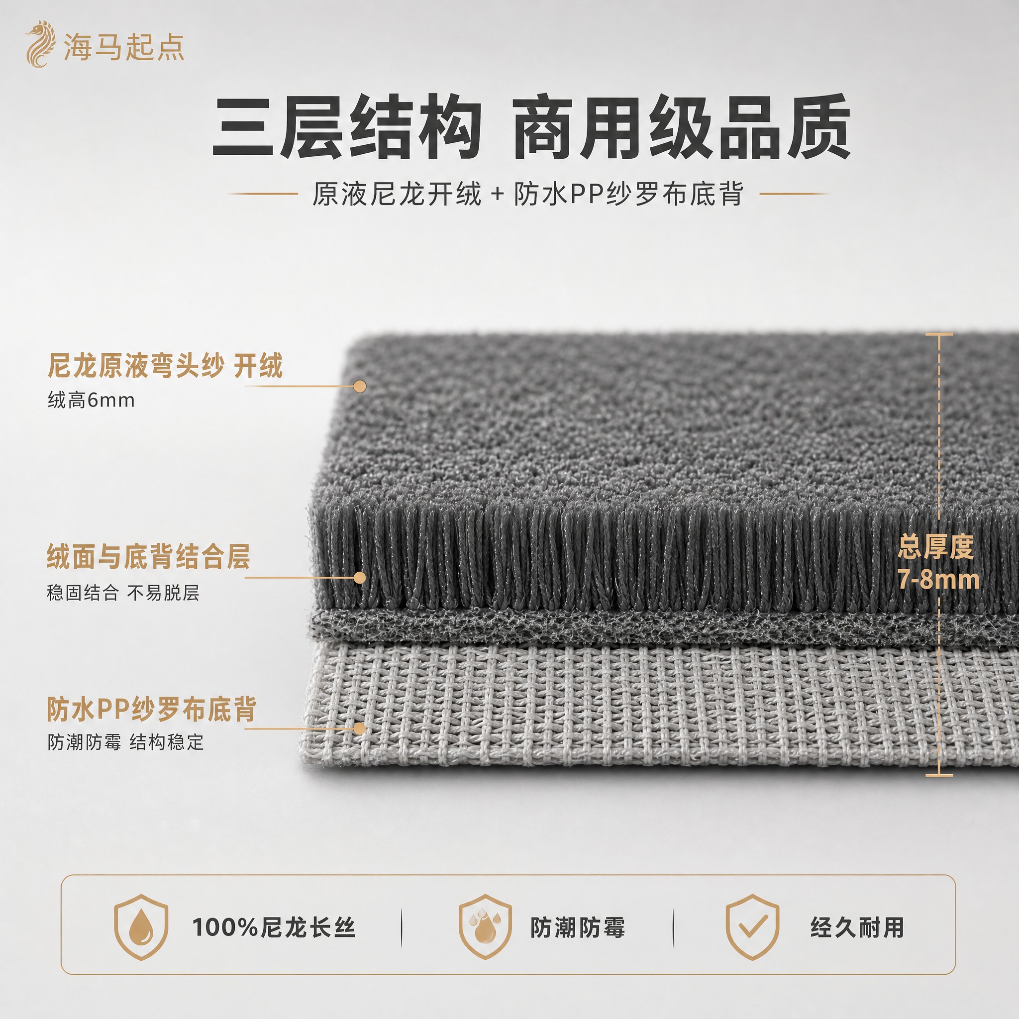 [材质结构图-浅灰背景版] 产品材质剖面结构图，高端商用地毯。… - 图片创意预览