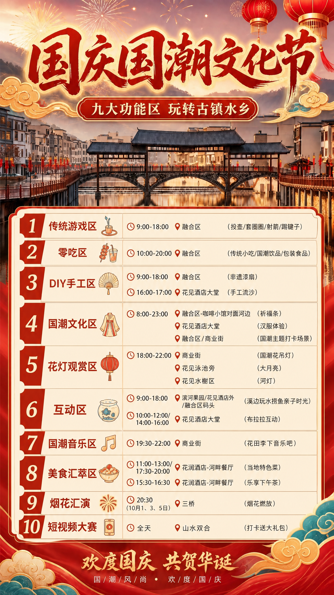删除右下角的二维码占位方块，将该区域替换为与底部一致的红色绸带… - 图片创意预览