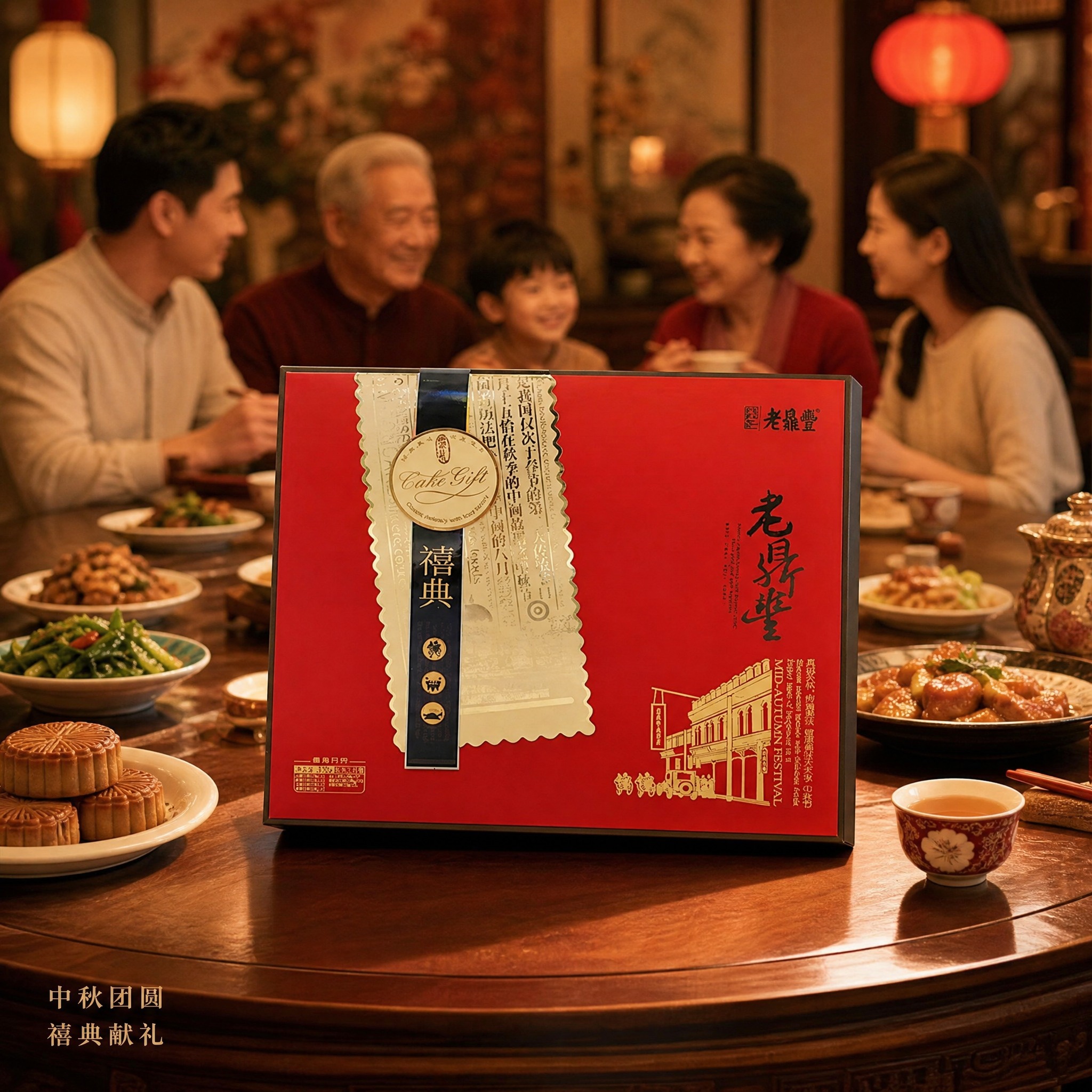 [主图-3] 老鼎丰禧典月饼礼盒场景图，中秋家宴送礼场景。 [… - 图片创意预览