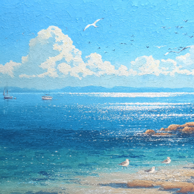 现代美学，色彩颗粒，丙烯画、布面油画，色粉画，岩彩画，扁平化，光影艺术，插画、绘本插图、风景、自然主题、肌理触感等，复杂的细节，细致的描绘，肌理纸制作与画面特殊效果的把控是作品的灵魂，画面细腻耐人寻味预览效果