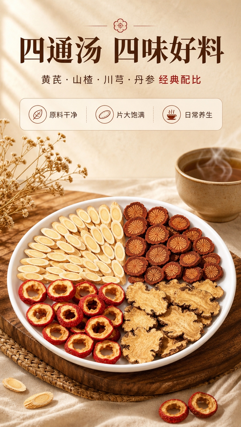 [商品] 使用【图1】四通汤四味原料（黄芪、山楂、川芎、丹参）… - 图片创意预览