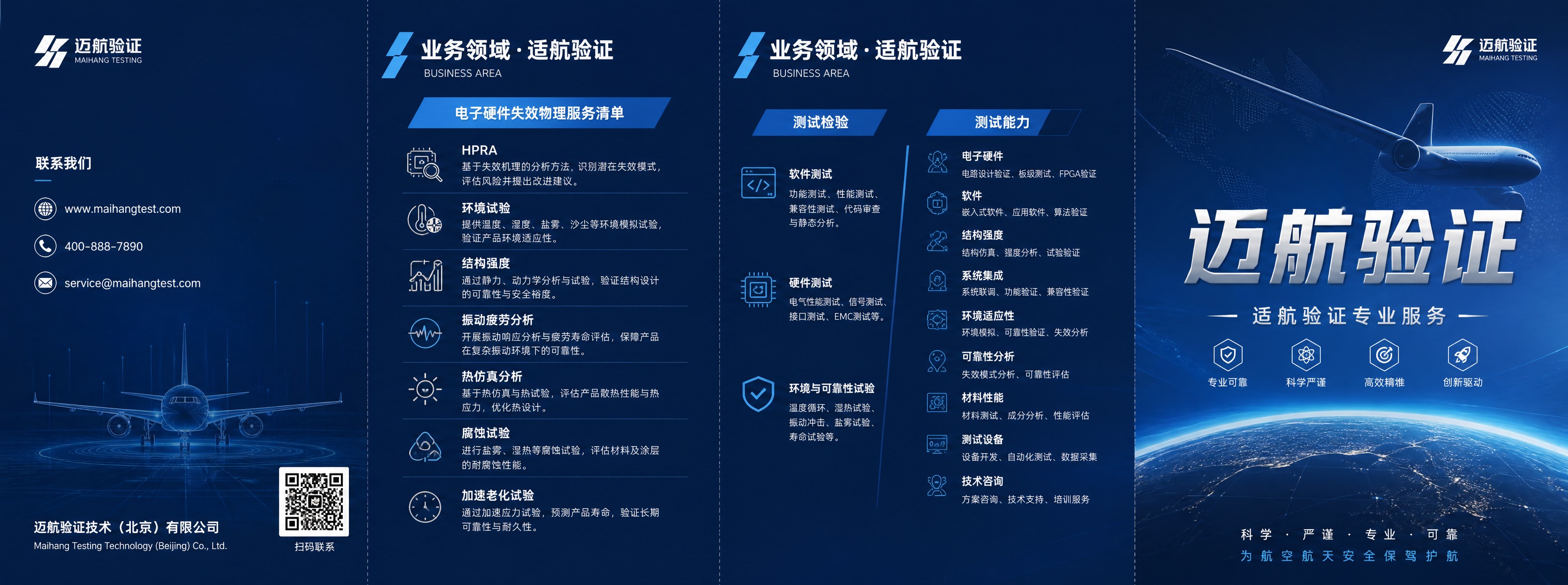商务科技风格三折页正面展开设计图，横向三折布局，共四个版面，深… - 图片创意预览