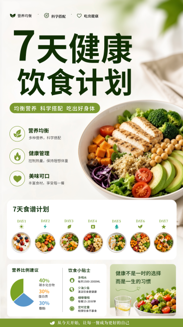 健康绿色饮食轻食瘦身养生营养餐食谱小红书朋友圈宣传海报设计(1)预览效果